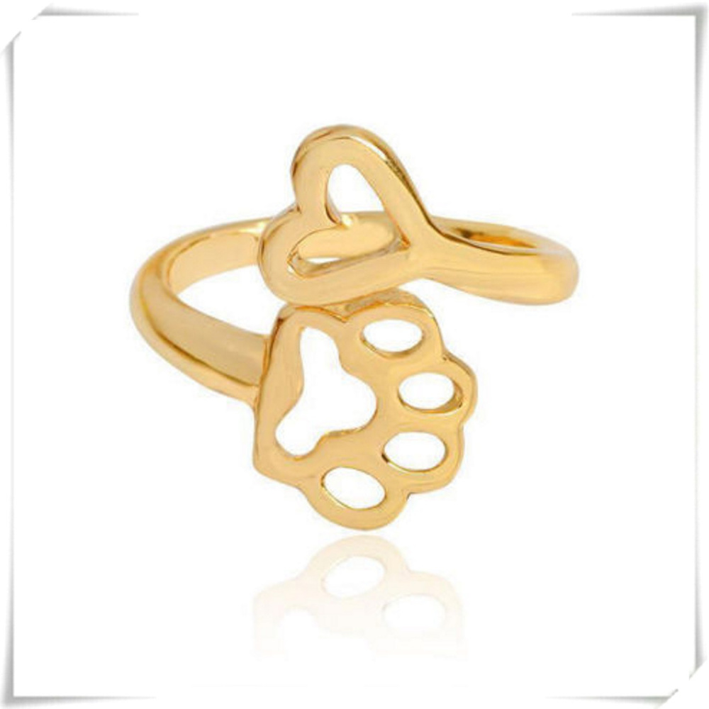 💲Sale 10/$15 ❤ - Dainty Gold Tone Adjustable Ring Dog Cat Pet Paw and a Heart